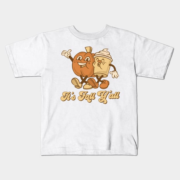 Retro It's Fall Y'all - Pumpkin Spice Latte Kids T-Shirt by Krishnansh W.